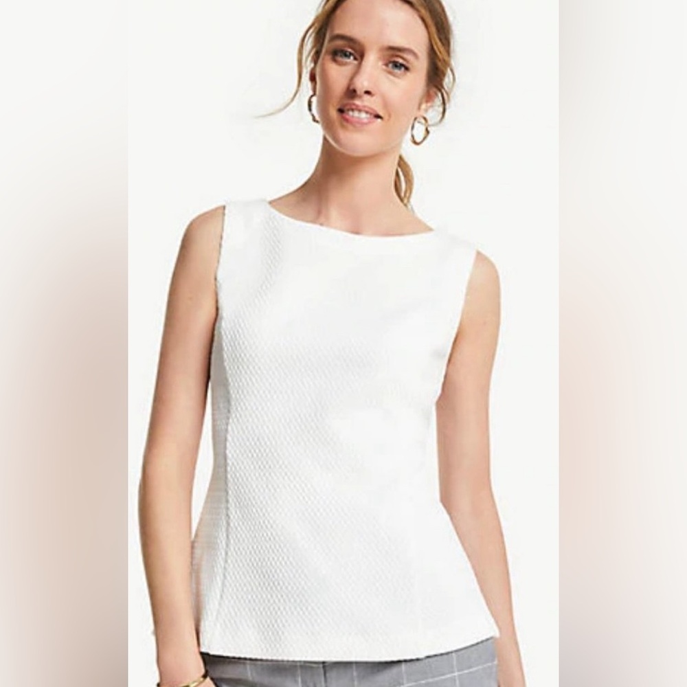 Ann Taylor Textured Jacquard Peplum Top - White Small